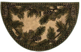 Cozy Cabin Rustic Lodge  Kitchen Accent Rug, 19"x31" Half Moon, Pine Cone Gingha
