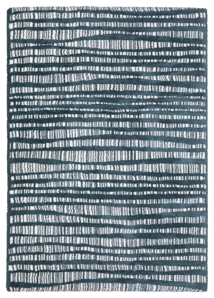 Greer Modern Dashed Lines Dark Teal/ Ivory Area Rug, 5'3" x 7'6"