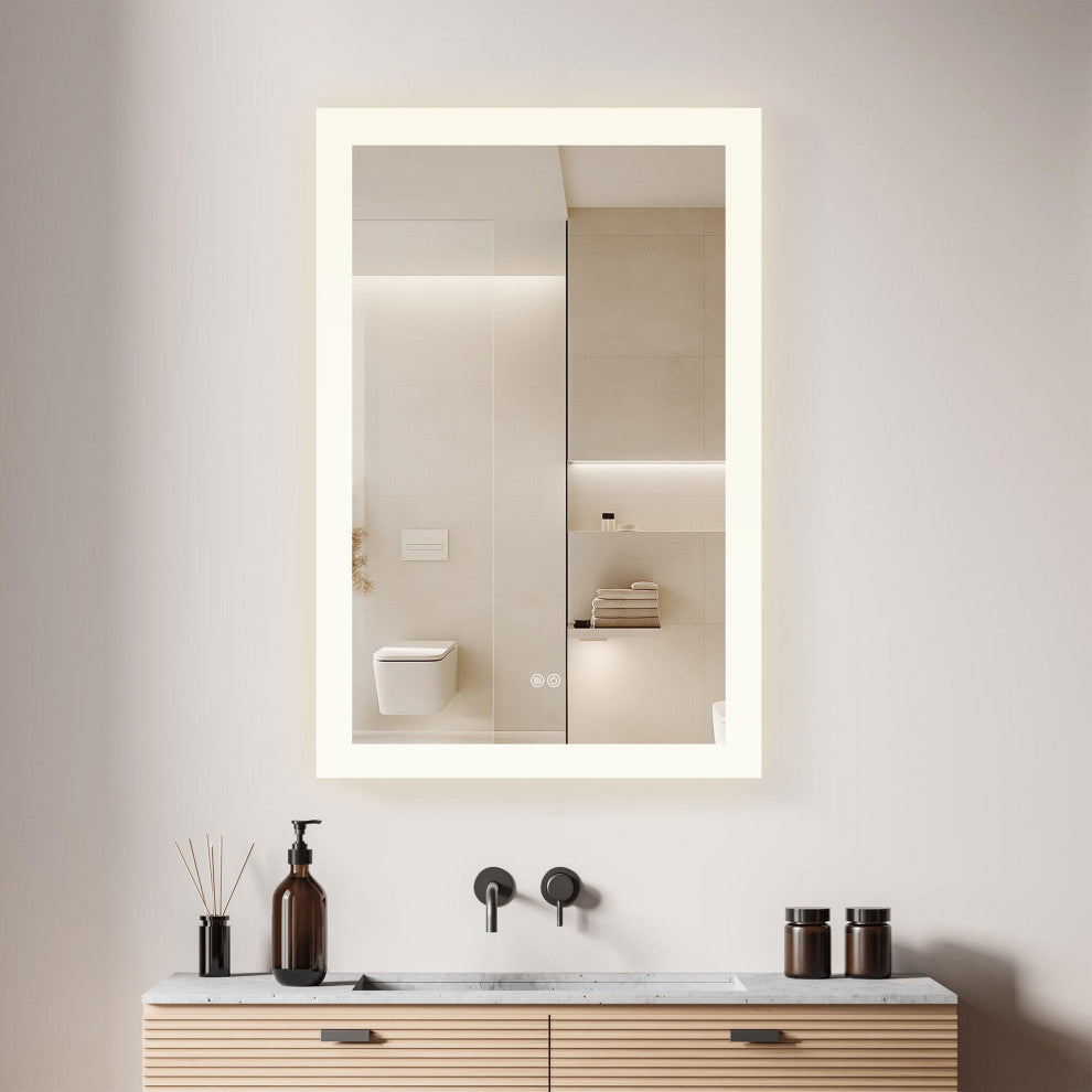 Beijing Rectangular Frameless LED Wall Bath Vanity Mirror, Acrylic, 24"w X 40"h