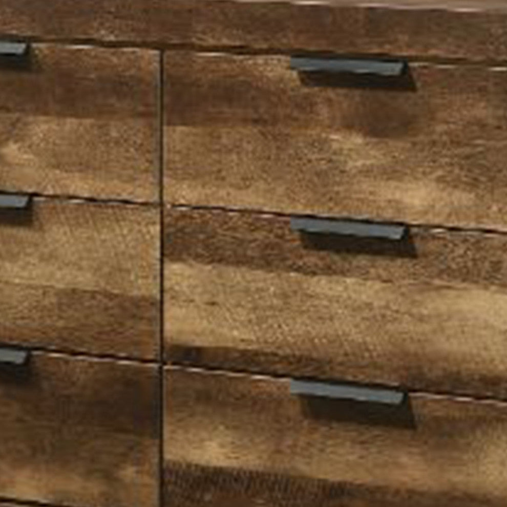 Benzara BM269079 Dresser With 6 Drawers and Plank Style, Rustic Oak Brown