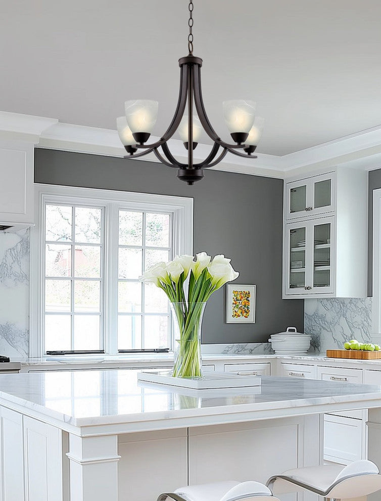 Kira Home Weston 24" Chandelier, Alabaster Glass Shades, Adjustable Chain, Oil