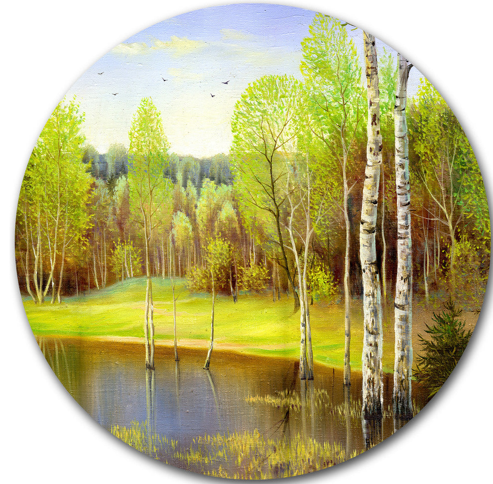 Light Green Autumn, Landscape Disc Metal Wall Art, 36"