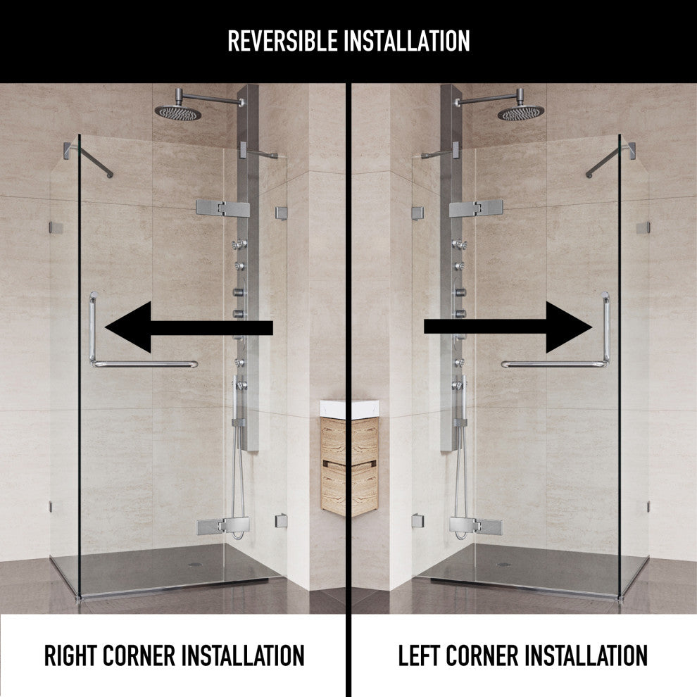 VIGO Monteray 30"D x 30"W x 73"H Frameless Hinged Shower Enclosure, Chrome, Without Base