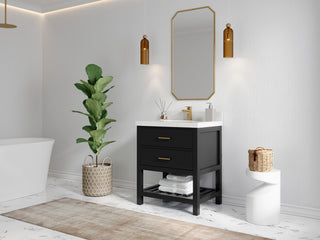 Parker 30" Single Sink Bath Vanity, Black 1.5" White Quartz