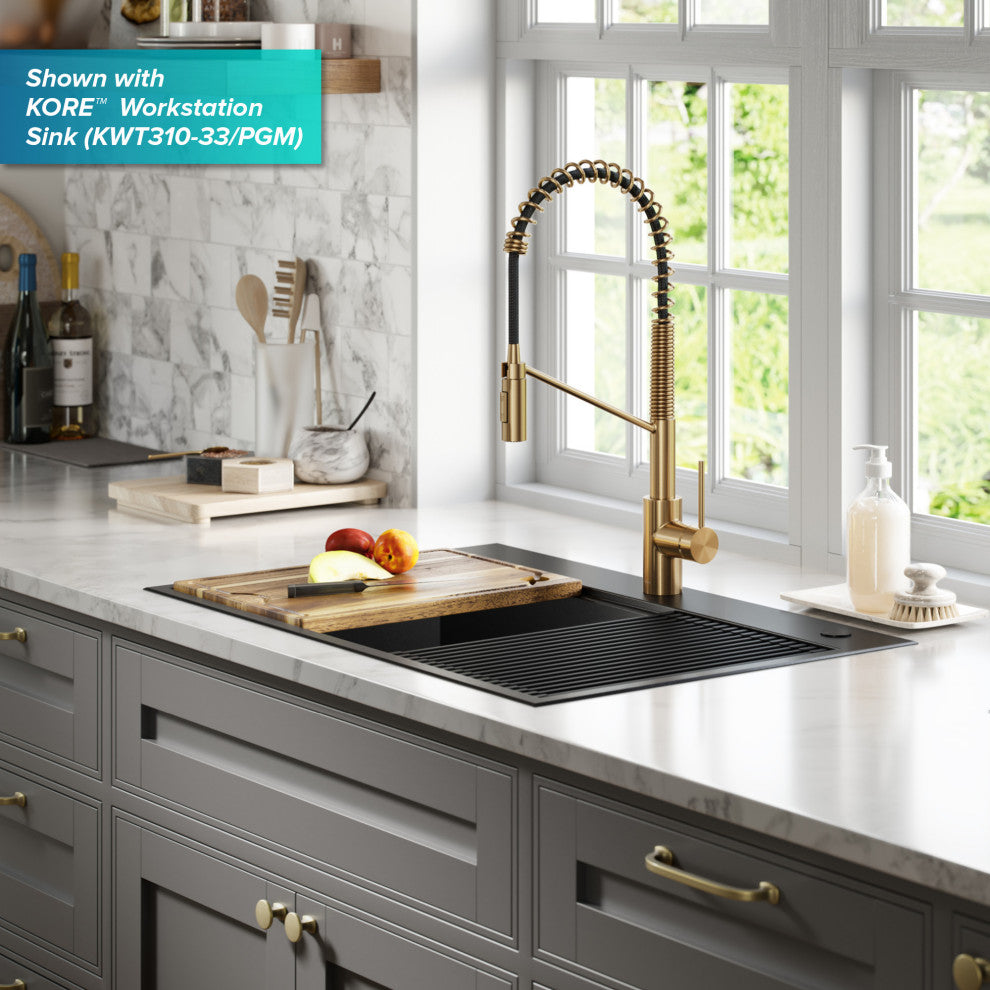 Oletto Commercial Pull-Down 1-Hole Kitchen Faucet, Brass