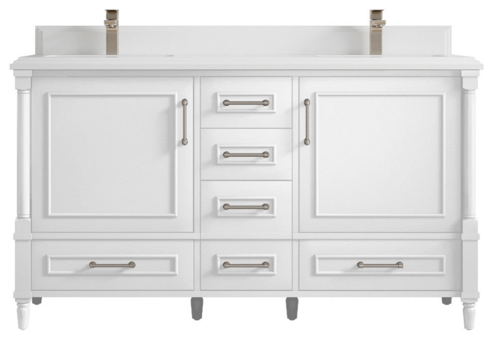 Aberdeen 60 Double Bathroom Vanity in White 2" Empira Quartz