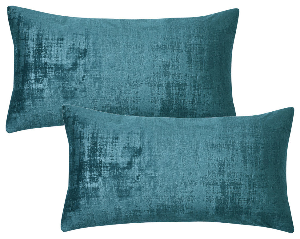 Velvet 2 Piece Lumbar Pillow Cover Set, Deep Teal, 2 Piece, 14"x26