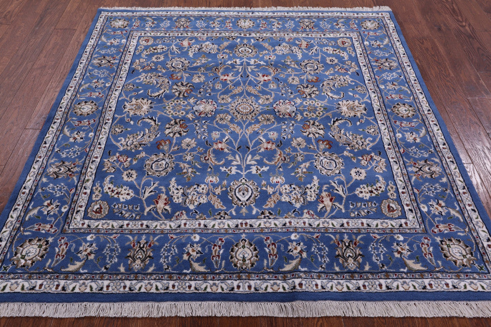 6' Square Wool & Silk Persian Nain Hand Knotted Rug - Q14896