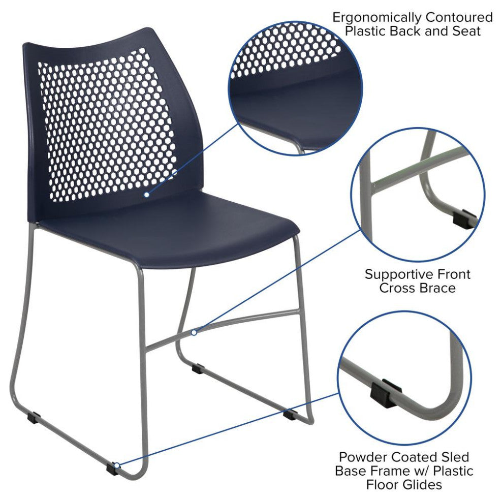 Hercules Series 661 Lb. Capacity Sled Base Stack Chair With Air-Vent Back, Navy,