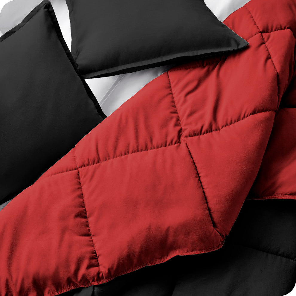 Bare Home Reversible Down Alternative Comforter, Black / Red, Full/Queen