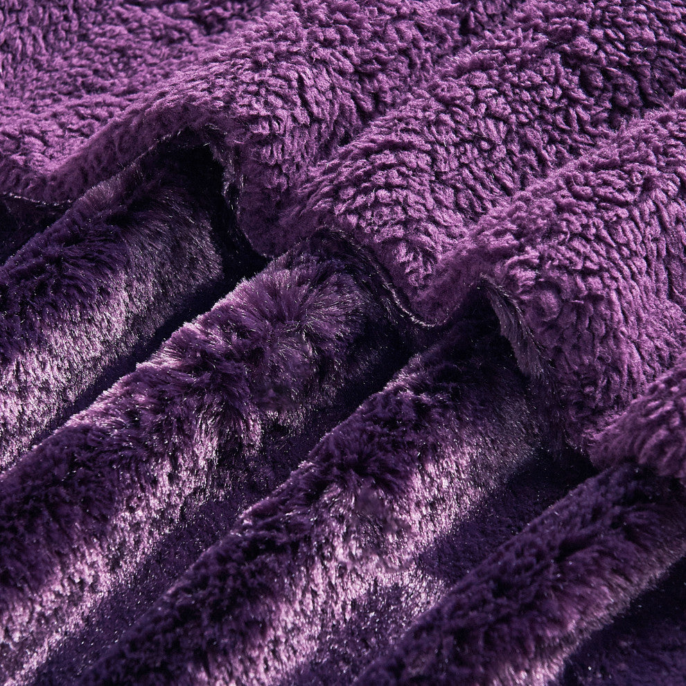 Plain Faux Fur Throw Blanket, Blackberry, 60"x80"