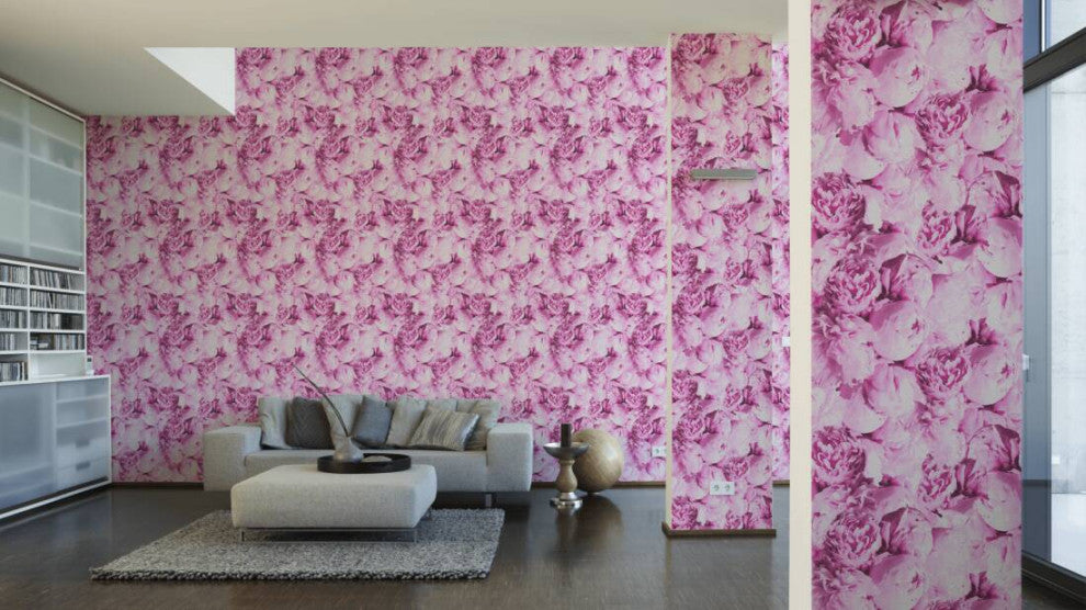 Floral Textured Wallpaper, Peony Flowers, 373981, Pink, 1 Roll