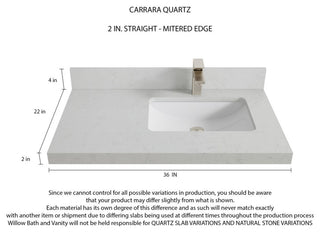 Aberdeen 36 Right Offset Bath Vanity in Dark Forest Green 2" Carrara Quartz