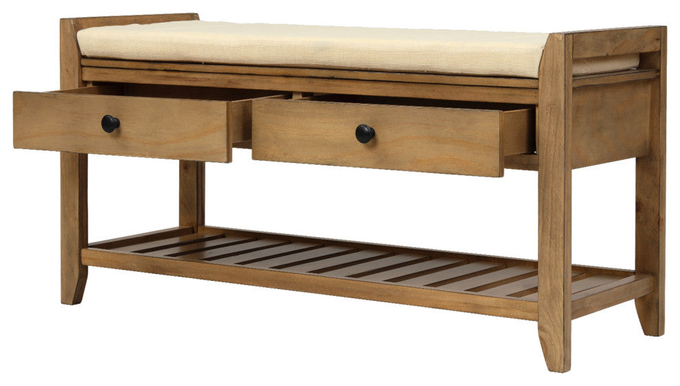 TATEUS 39" Entryway Storage Bench With Shoe Rack and Cushioned Seat, Old Pine