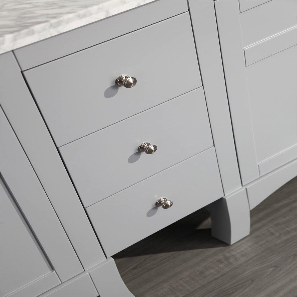 Eviva New York 60" Gray Bathroom Vanity, With White Marble Carrera Top and Sink