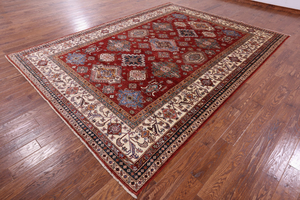 8' 9" X 12' 0" Handmade Super Kazak Geometric Rug Q10611