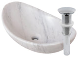 Carrara White Marble Slipper Vessel Sink and Drain, Chrome