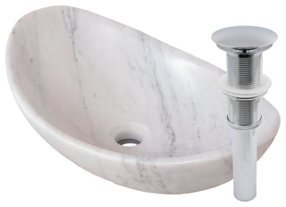 Carrara White Marble Slipper Vessel Sink and Drain, Chrome