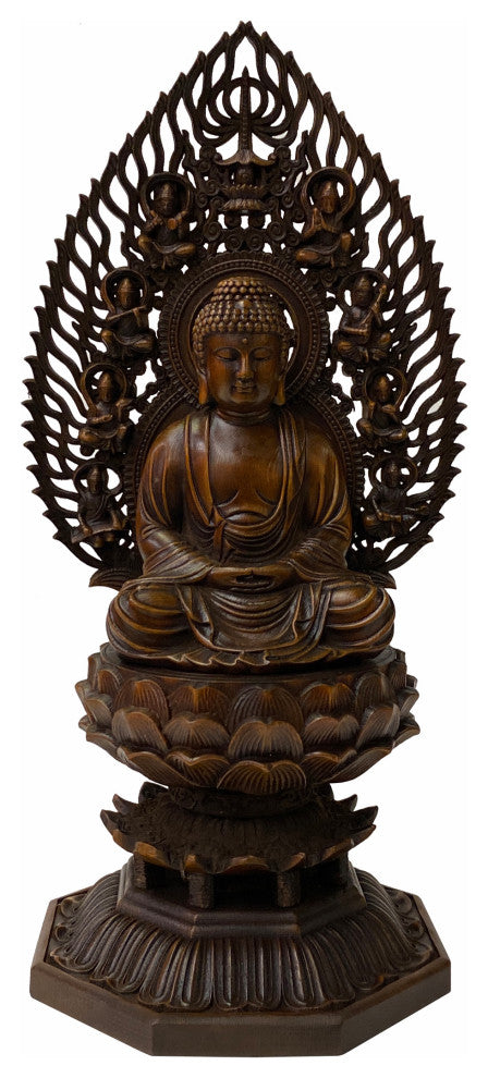 Chinese Brown Sitting Buddha Gautama Amitabha Shakyamuni Wood Statue Hws1762