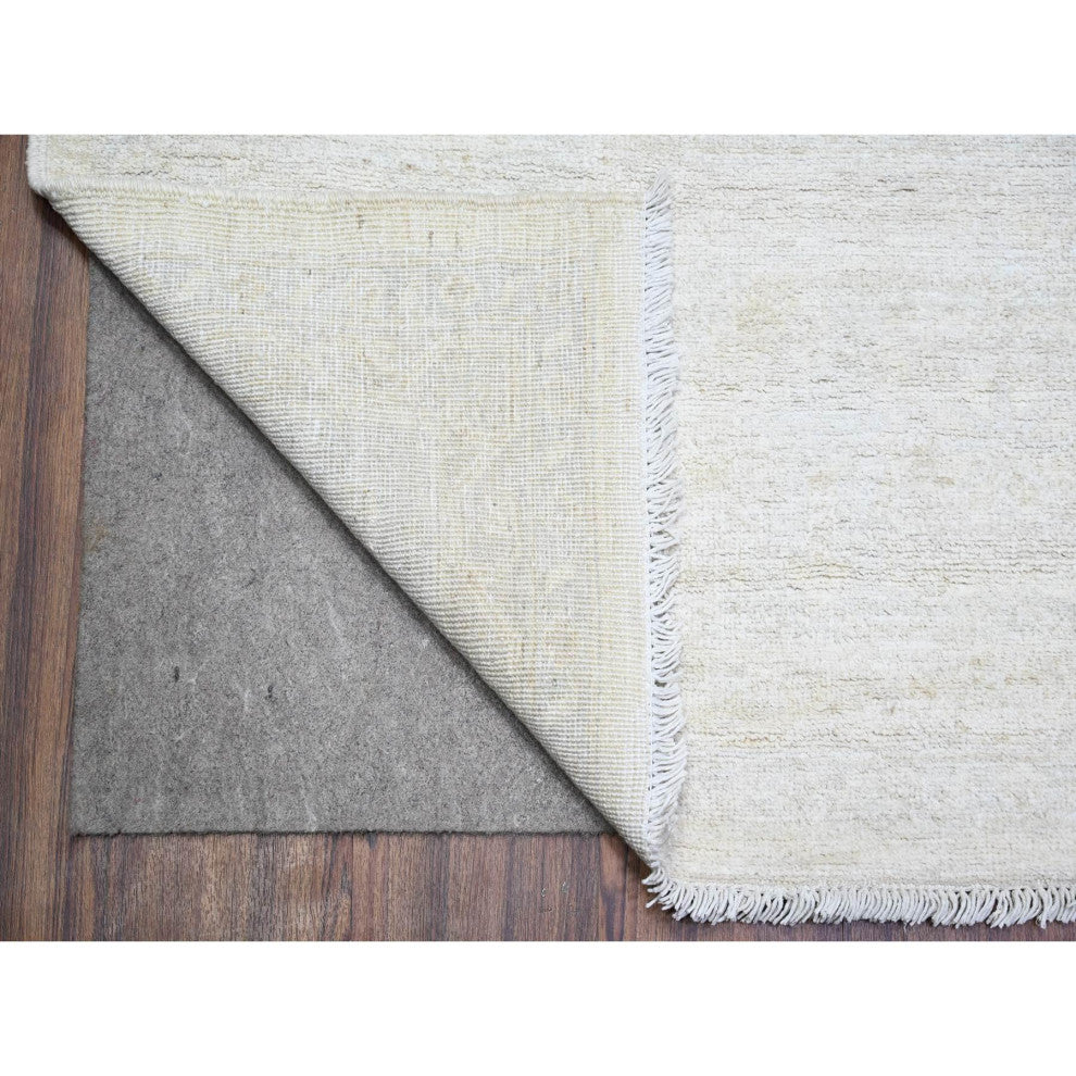 Retro White Washed Out Peshawar Wool Hand Knotted Oriental Rug, 8'9"x11'9"