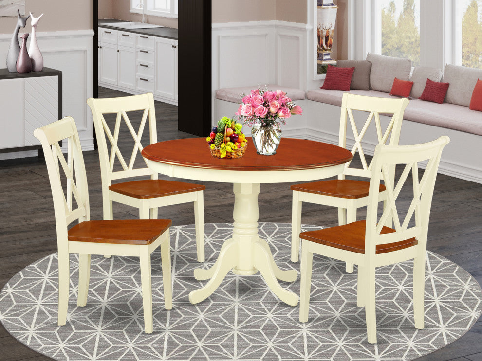 Hlcl5-Bmk-W 5Pc Round 42"Table And 4 Double X Back Chairs