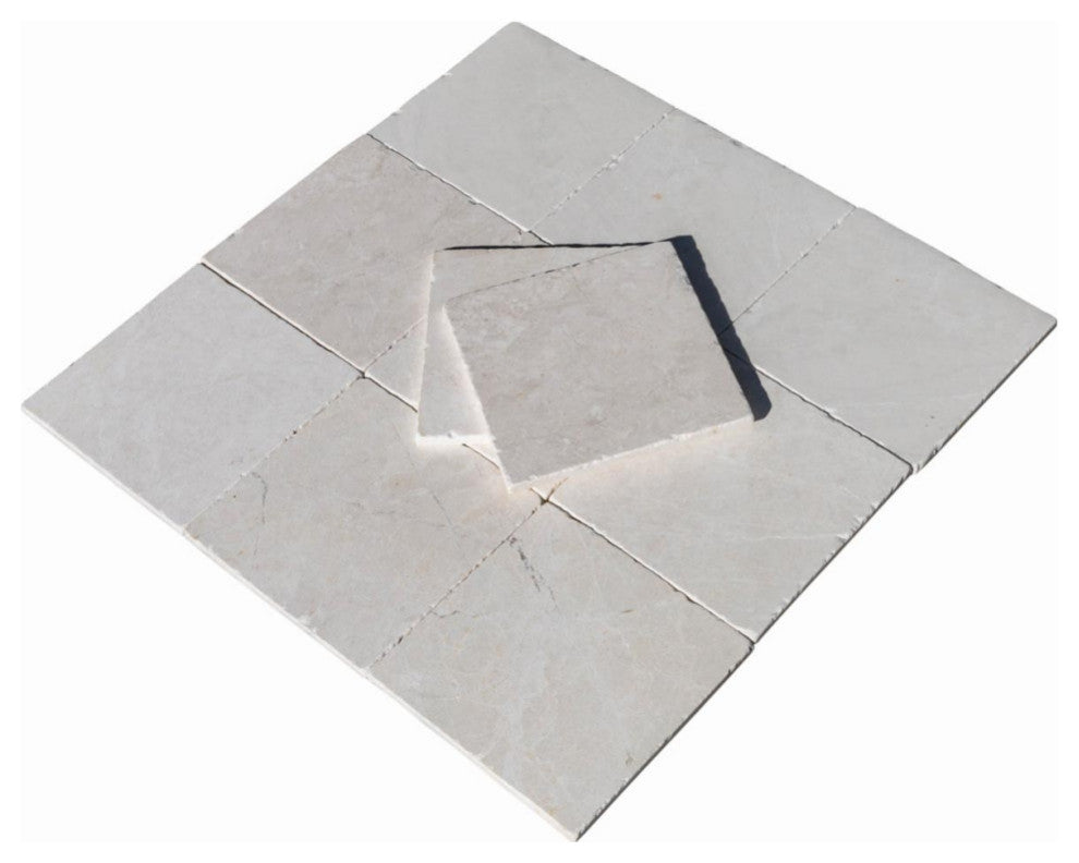Botticino Super Light Cream Tumbled Marble Tile - 8"x8"x3/8", 11 Sqft Boxed