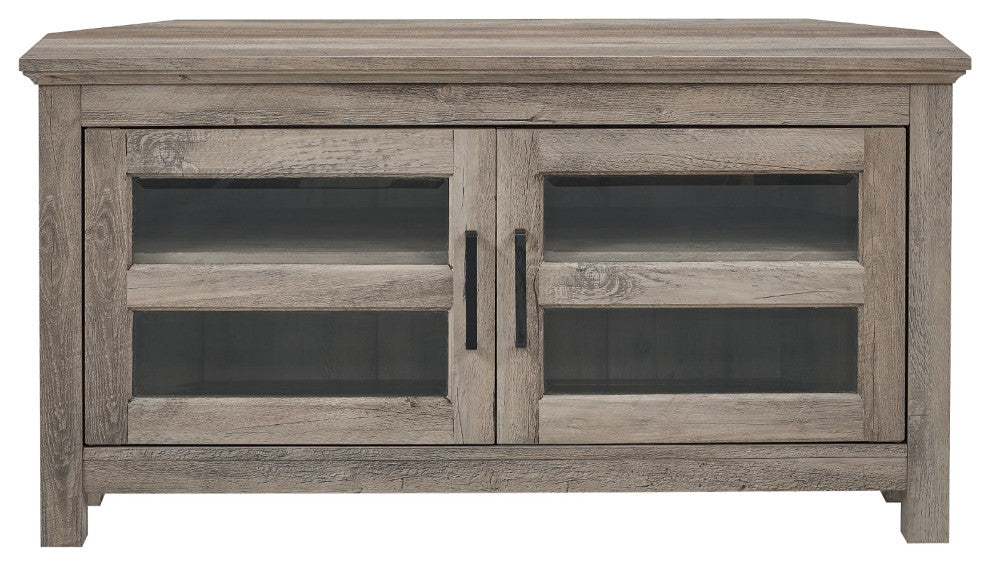 44" Corner Wood TV Console, Gray Wash
