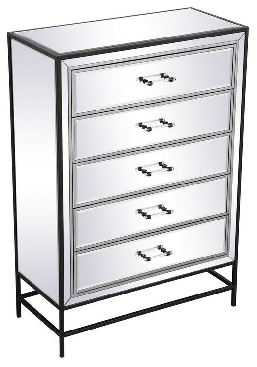 Bailee 48" Mirrored 6-Drawer Chest, Black