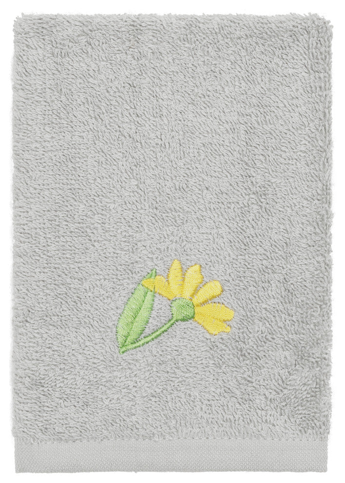 Linum Home Turkish Cotton Daisy 3-Piece Embellished Towel Set, Light Gray
