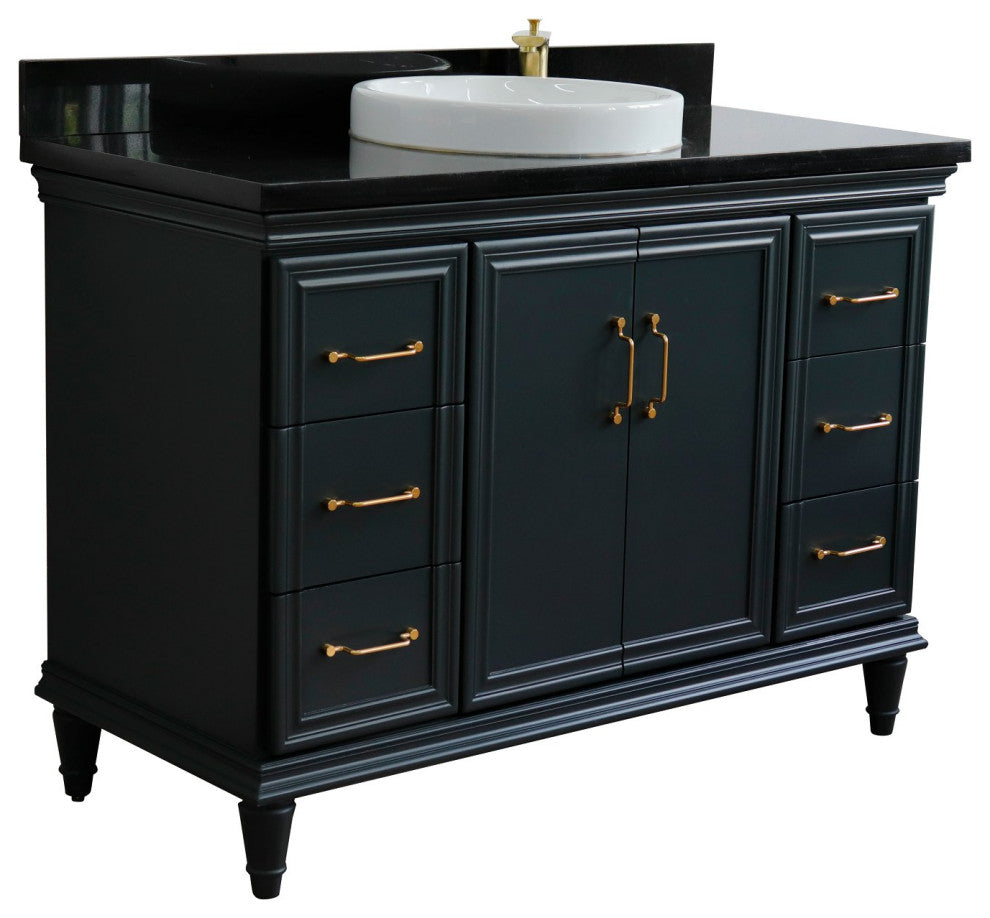49" Single Sink Vanity, Dark Gray Finish With Black Galaxy Granite