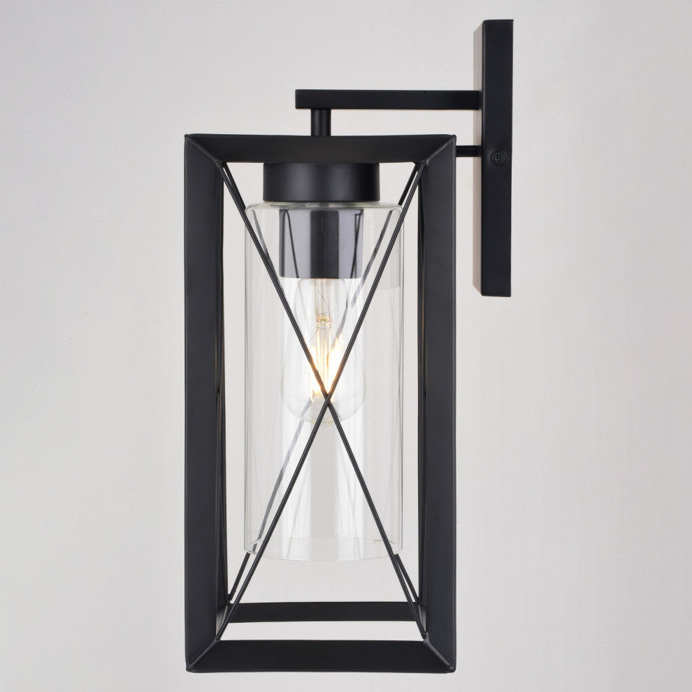 Milton 1-Light Matte Black Transitional Outdoor Wall Lantern Clear Glass