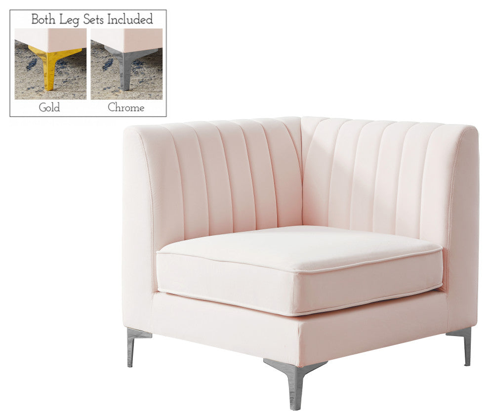 Alina Velvet Upholstered Modular Corner Chair, Pink