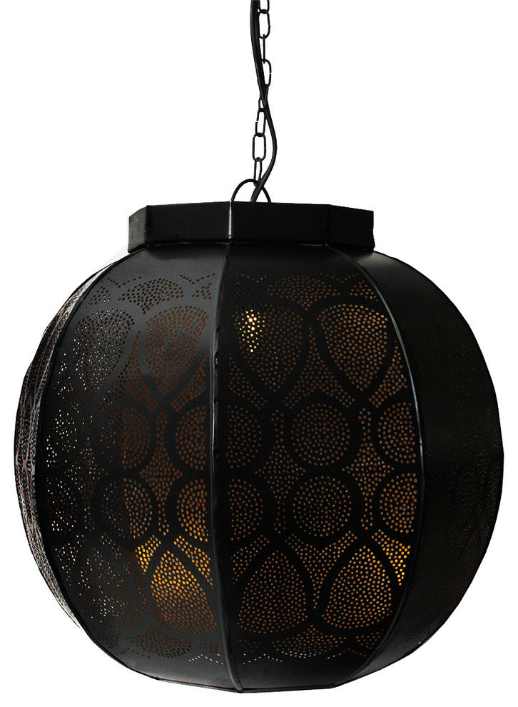 Black and Gold Moroccan Cut-Out Hanging Lantern Pendant