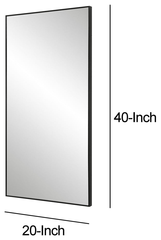 Benzara BM277041 40" Wood Wall Mirror, Rectangular Thin Frame, Black