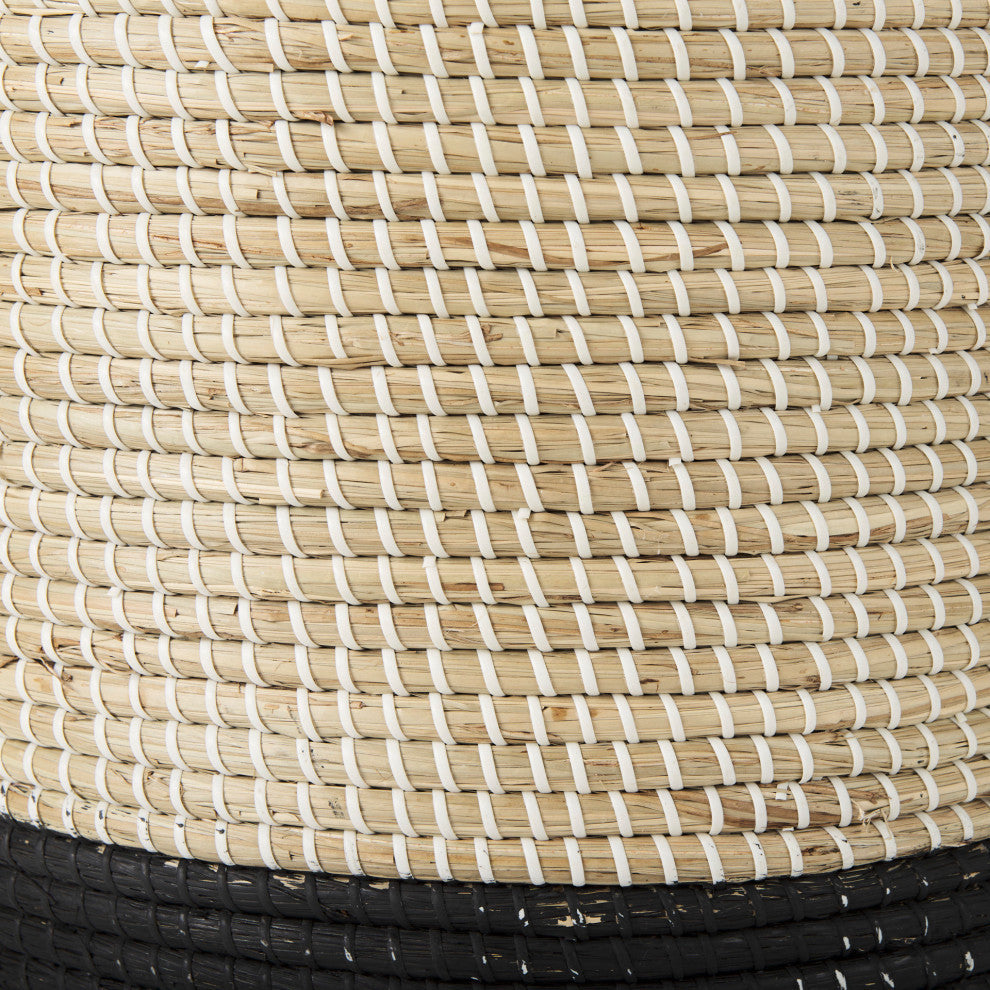 Maddie Light Brown & Black Seagrass Round Baskets (Set of 3)