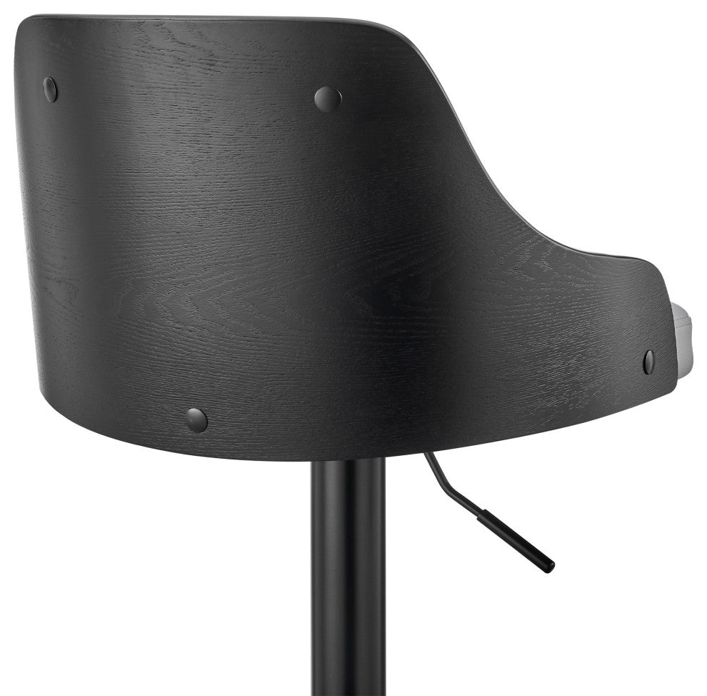 Gray Faux Leather Black Base Adjustable Modern Bar Stool