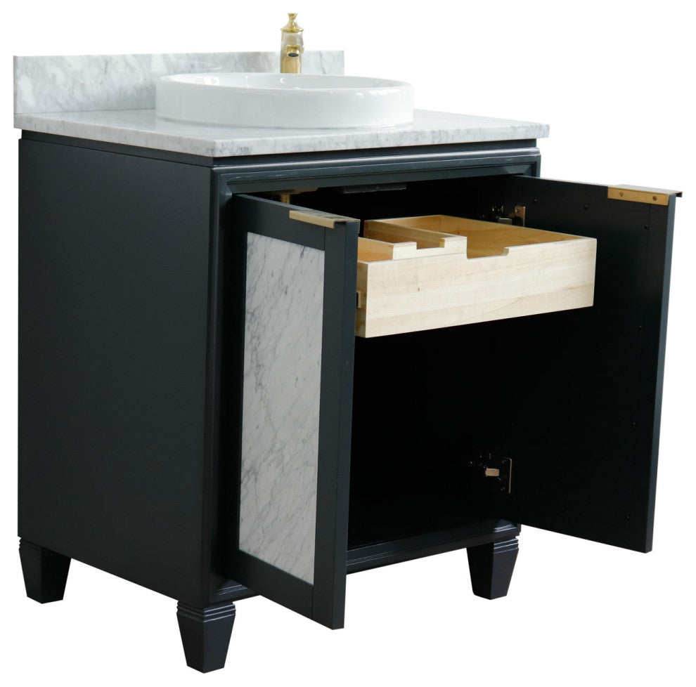 31" Single Sink Vanity, Dark Gray Finish With White Carrara Marble