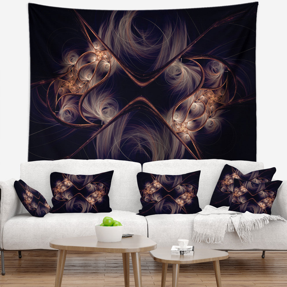 Dark Gold Fractal Flower Pattern Abstract Wall Tapestry, 39"x32"