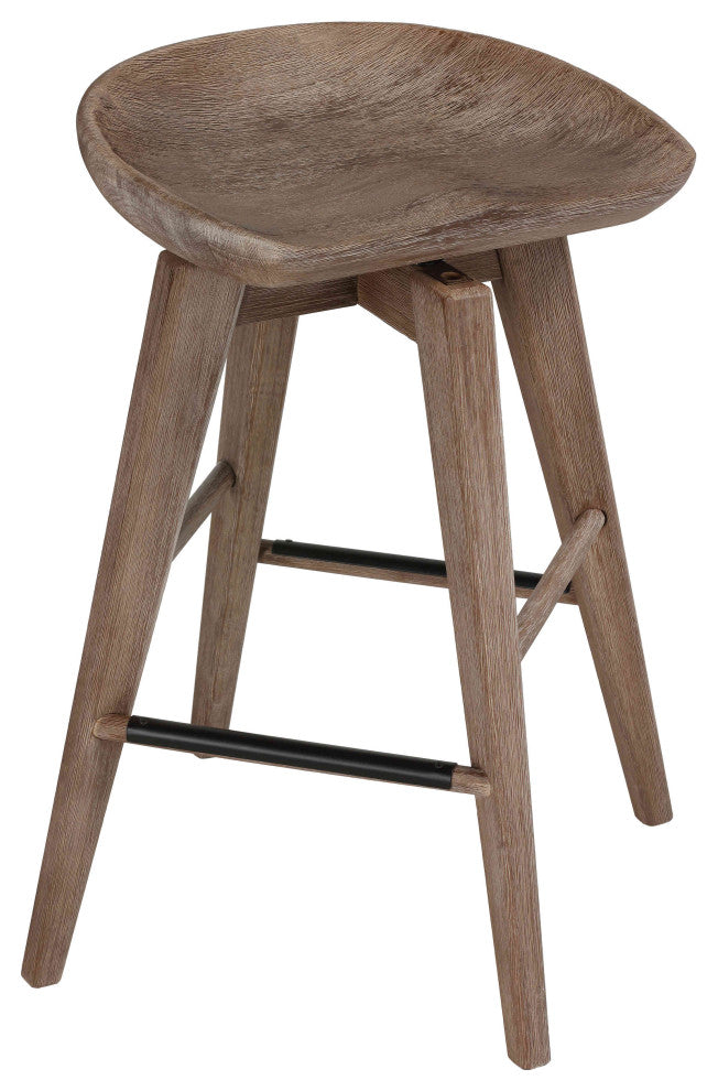 Tiwi Backless Swivel Counterstool, Solid Wood, 24" Gray Whitewash