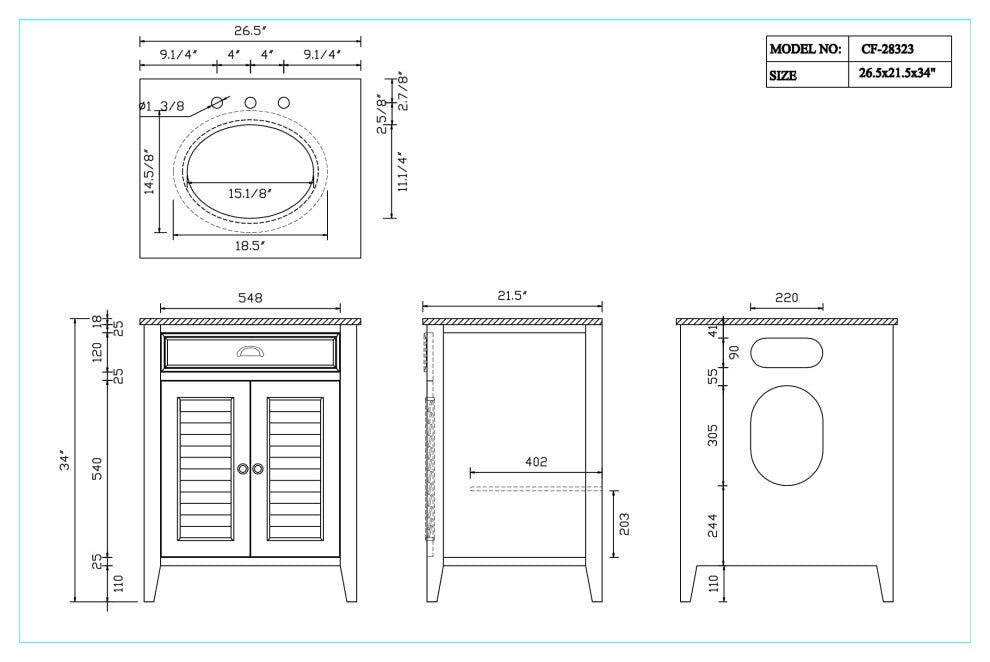 26" Cottage-Style Abbeville Bathroom Sink Vanity and Mirror