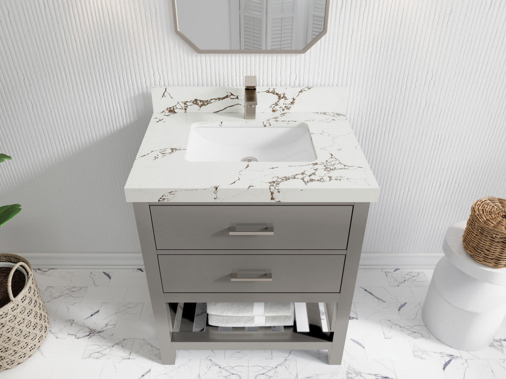 Parker 30 Single Sink Bath Vanity in Elephant Skin Gray  2" Viola Brown