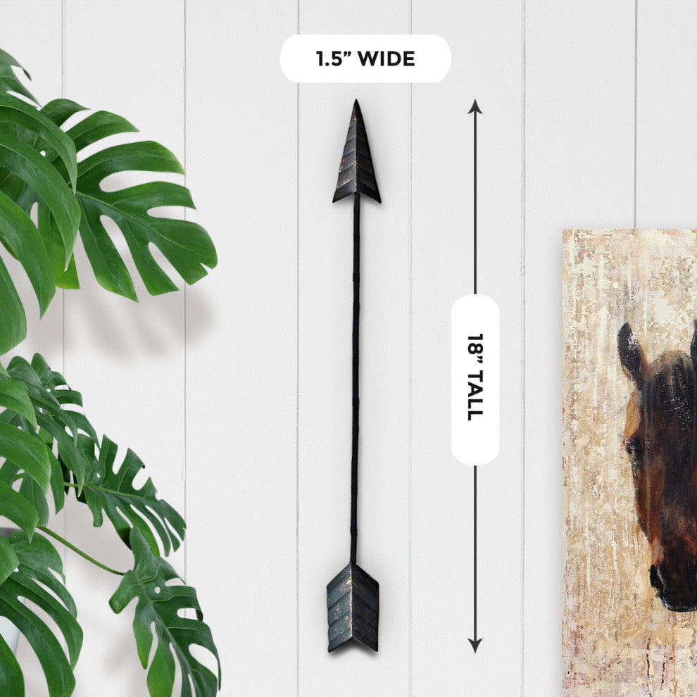 Rustic Cast Iron Metal Arrow Wall Decor, Distressed Bronze