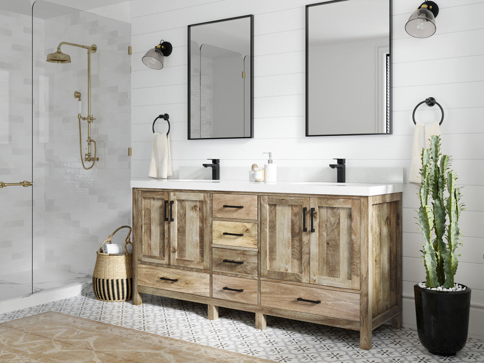 Malibu Mango 72 Double Sink Bath Vanity in Natural 2" Piatra Gray