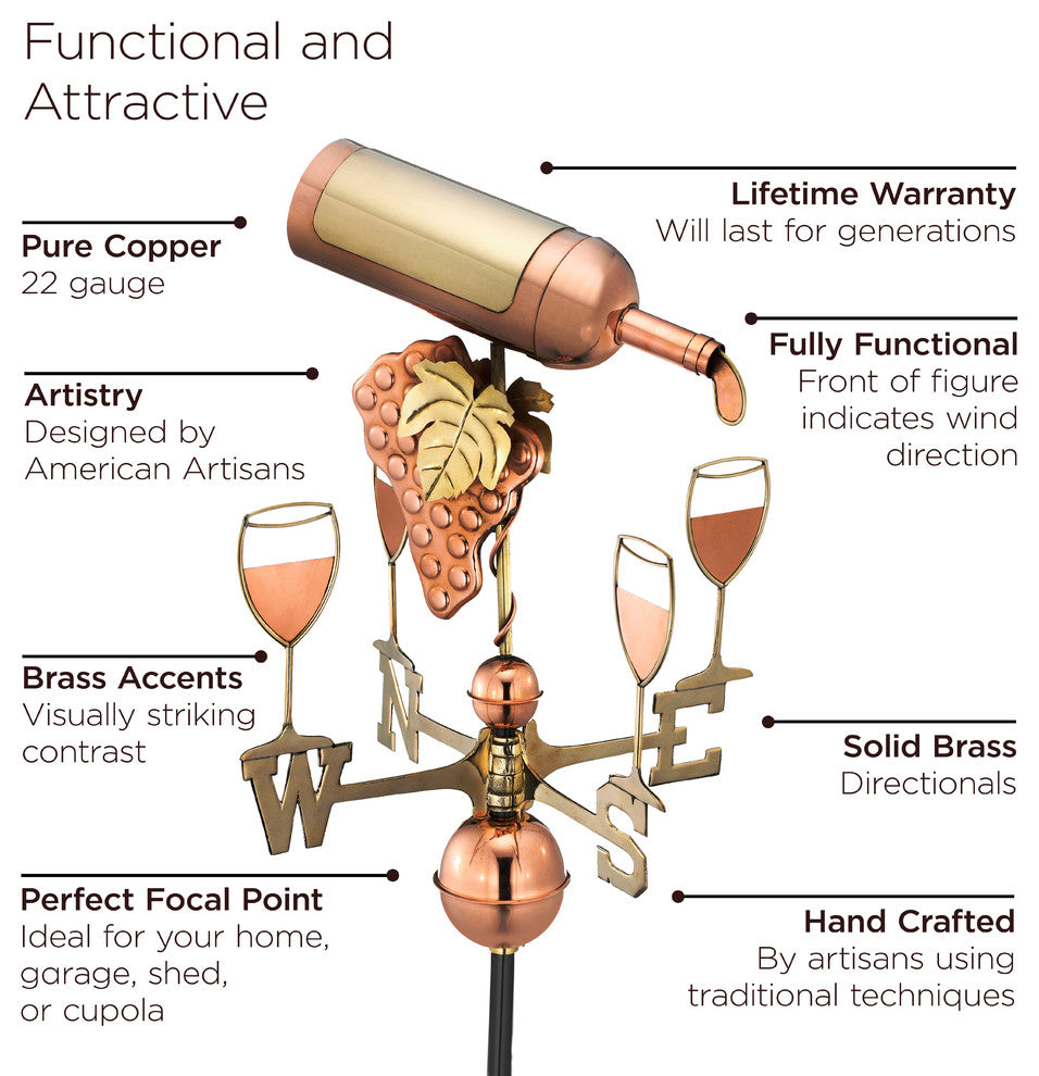 Wine Bottle Weathervane, Pure Copper