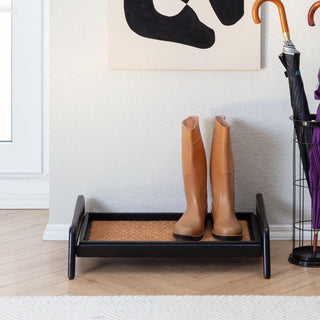 Single-Tier Black Stand With 2-Pair Rubber Boot Tray Smoked Oak