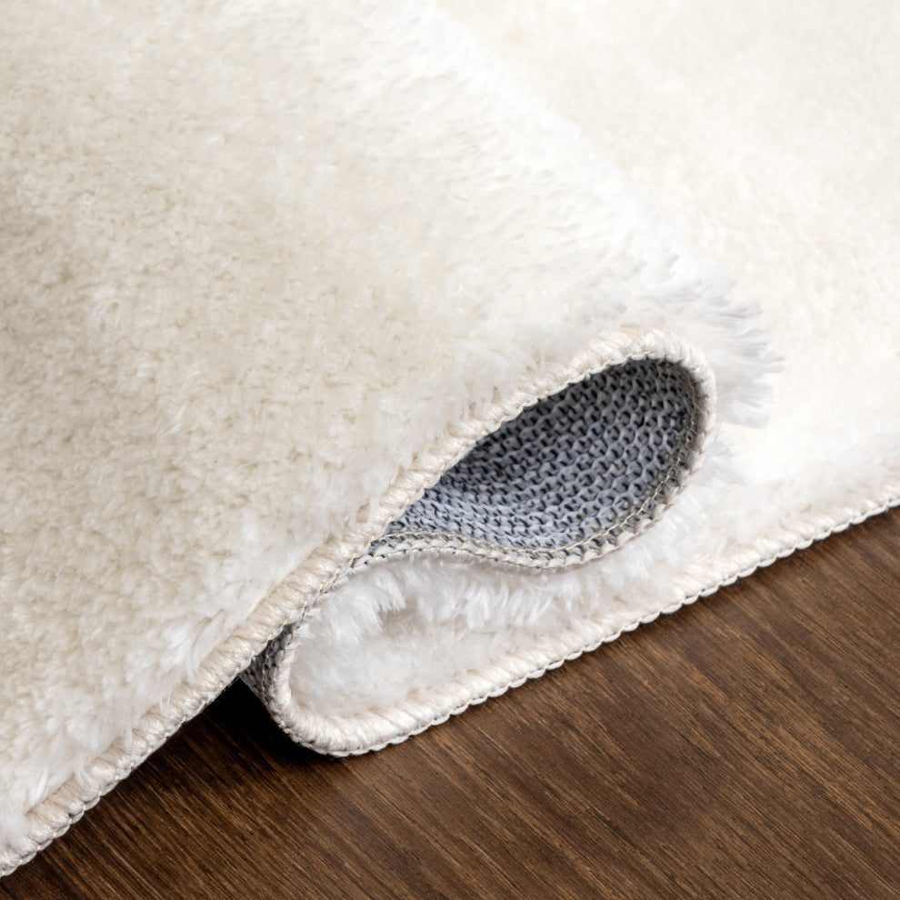 nuLOOM Loni Solid Machine Washable Shag Area Rug, White, 6'round