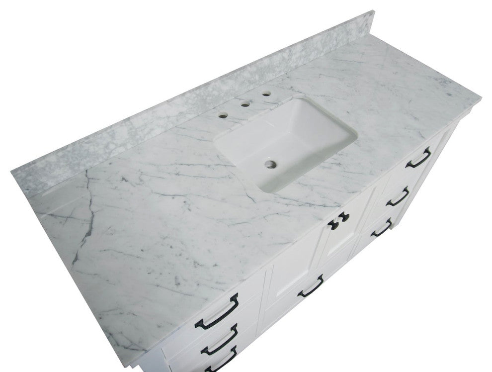 Tuscany 60" Bathroom Vanity, White, Carrara Marble, Single
