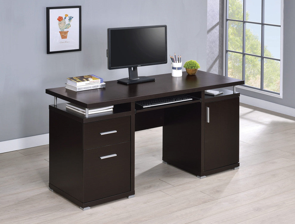 Computer Desk with 2 Drawers and Cabinet, Cappuccino