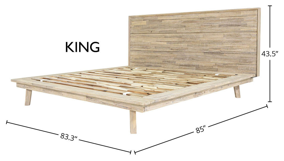 Gia Acacia Wood Panel Bed, Light Brown, King