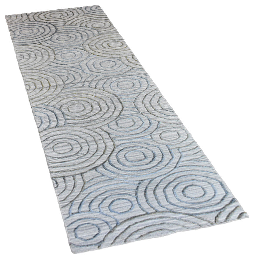 HAND WOVEN FLAT WEAVE KILIM POLYESTER AREA RUGS -Rectangle,Light Gray,Geometric, [Runner] 2'6''x10'